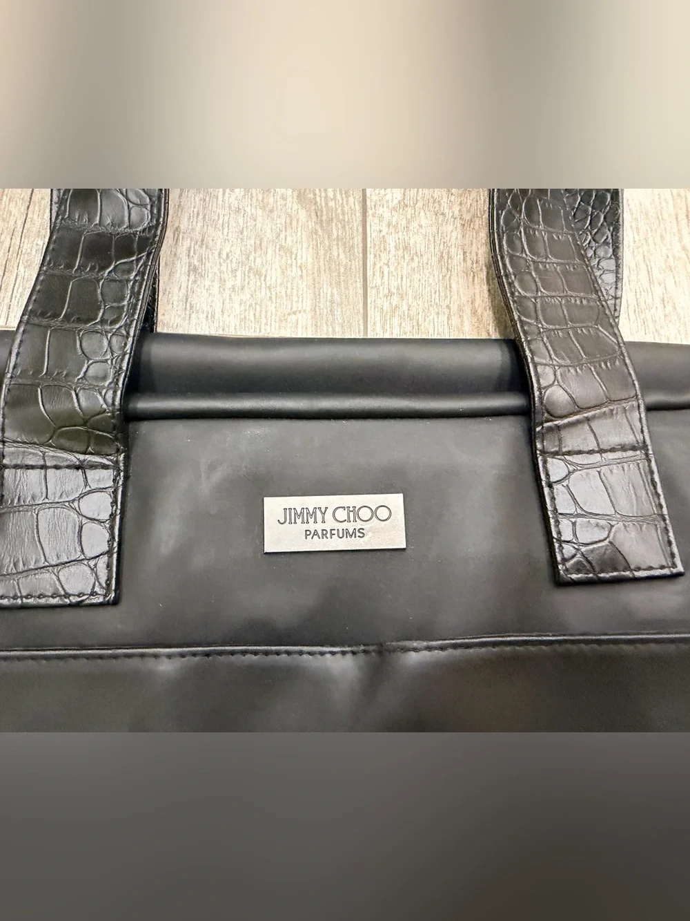 Jimmy Choo Black Men's Briefcase Tote with Croc-Embossed Handles